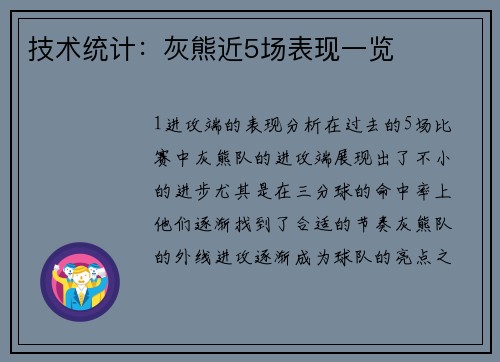 技术统计：灰熊近5场表现一览