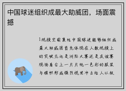 中国球迷组织成最大助威团，场面震撼